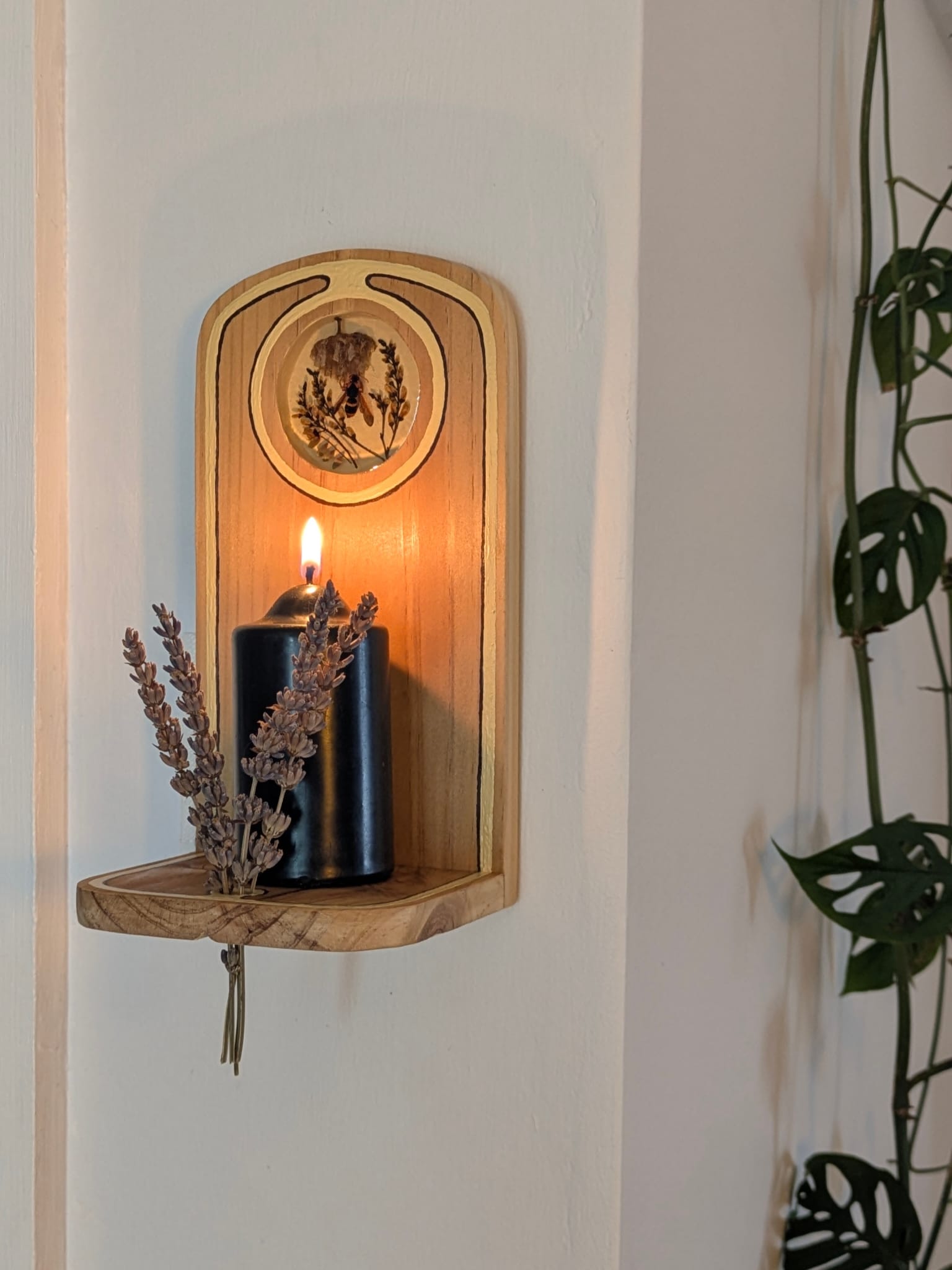 Altar 1 — Wall mounted altar. Wood, acrylic, resin, organic materials.